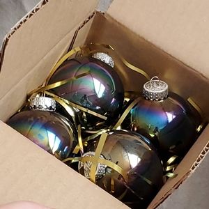 4 Black Iridescent Ornaments / Oilspill Blowtorch